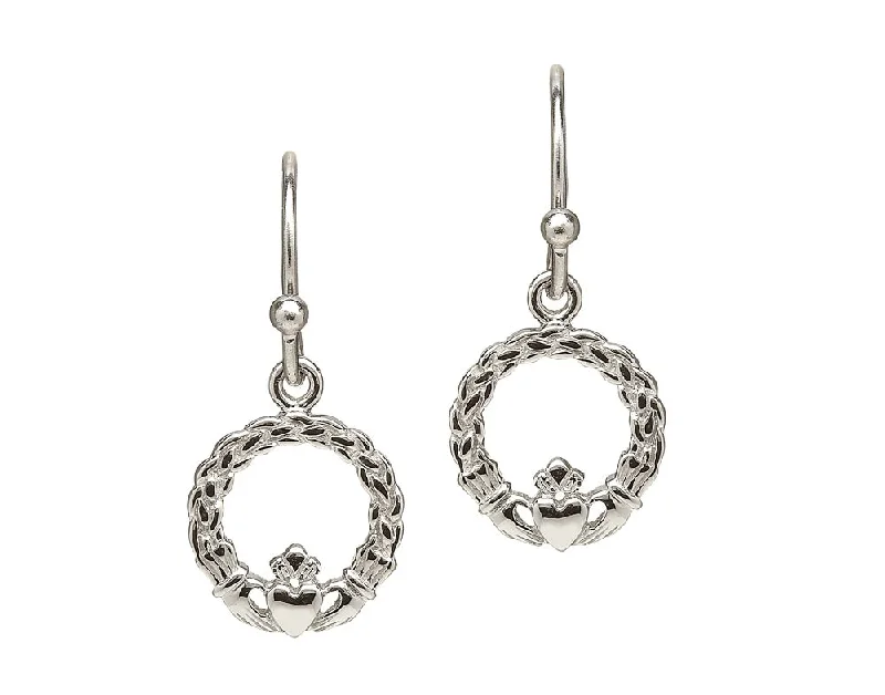 women's earrings pearl -Sterling Silver Dainty Claddagh Drop Earrings - ANU2047