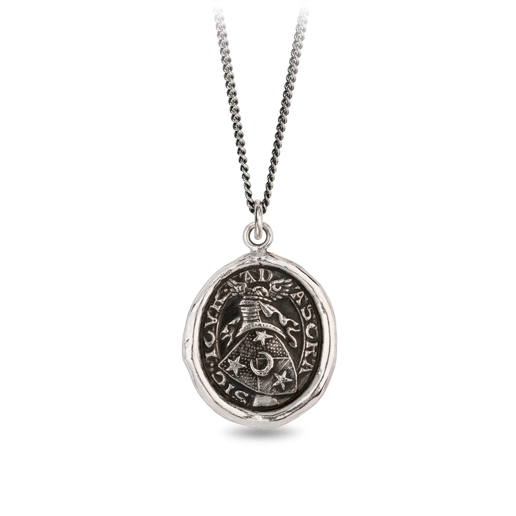 women's necklaces boho style -Pyrrha Sterling Silver "Stay True" Talisman 16" Oxidized Fine Curb Chain Necklace