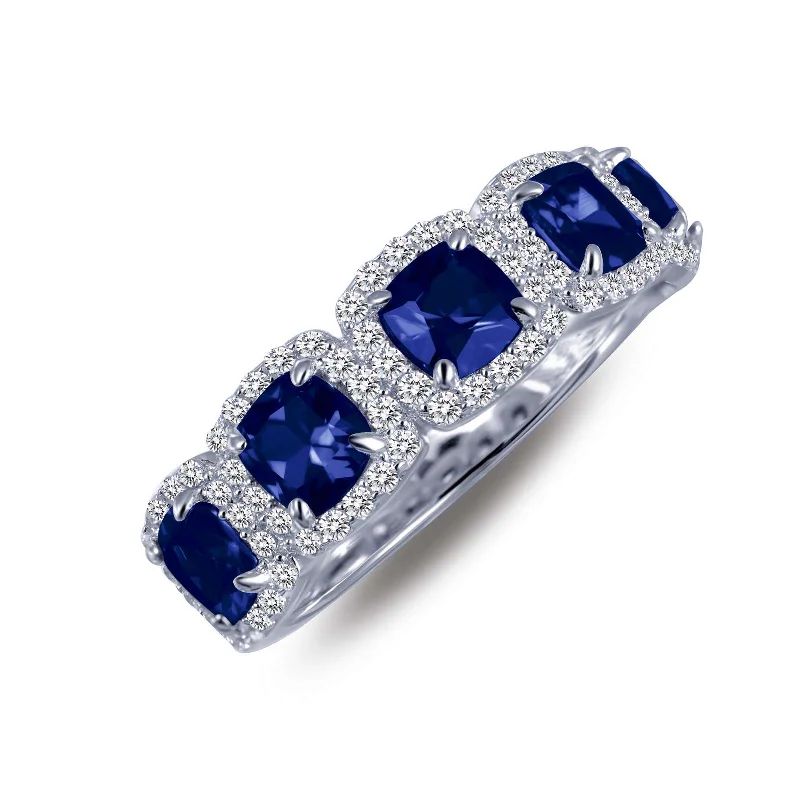 women's ring diamond solitaire -Lafonn Simulated Diamond & Blue Sapphire Halo Anniversary Eternity Band R0145CSP