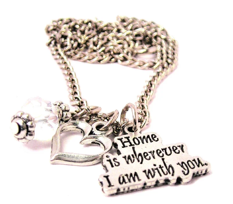 women's necklaces bold geometric shape -Home Is Wherever I Am With You Necklace with Small Heart