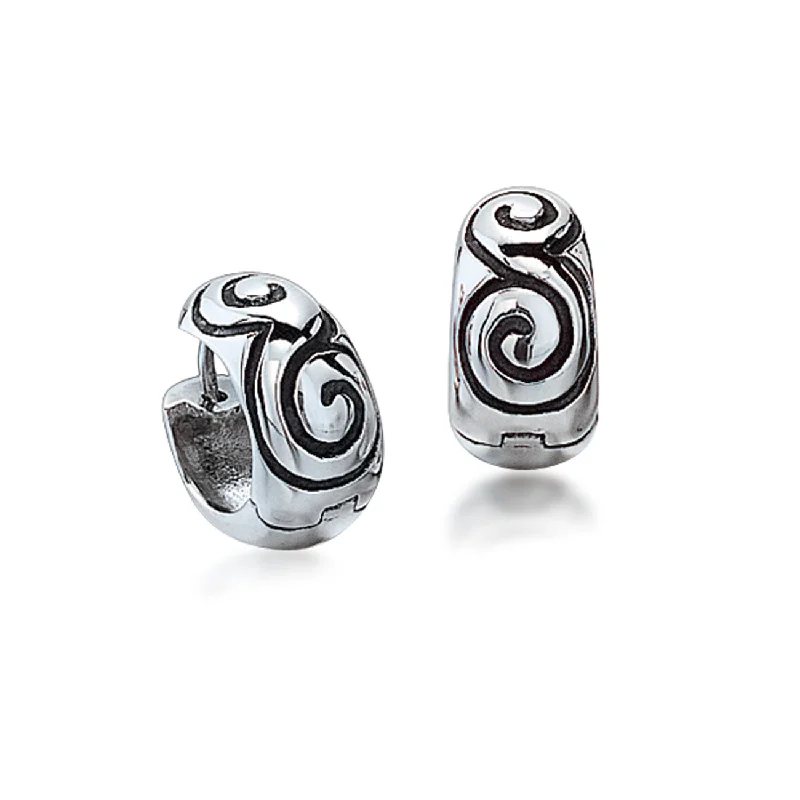 women's earrings premium quality -Blackened Swirls Huggie Hoop Earrings, Sterling Silver