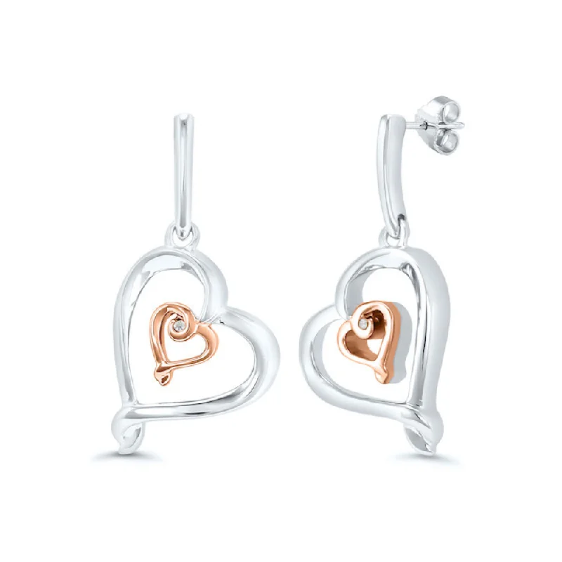 women's earrings trendy wide hoop -Two Tone Diamond Heart Earrings