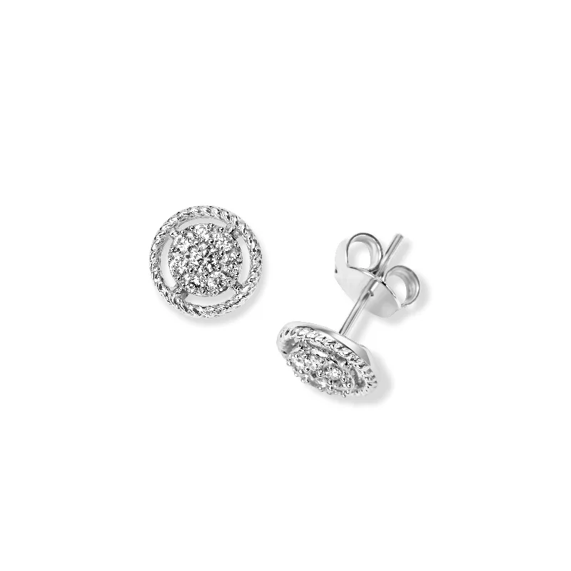 women's earrings bold statement -Rope Design Diamond Cluster Earrings, 14K White Gold