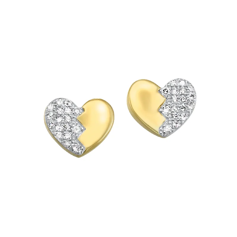 women's earrings perfect for gifting -1/8 Ctw Diamond Heart Earrings in 10 Karat Yellow Gold