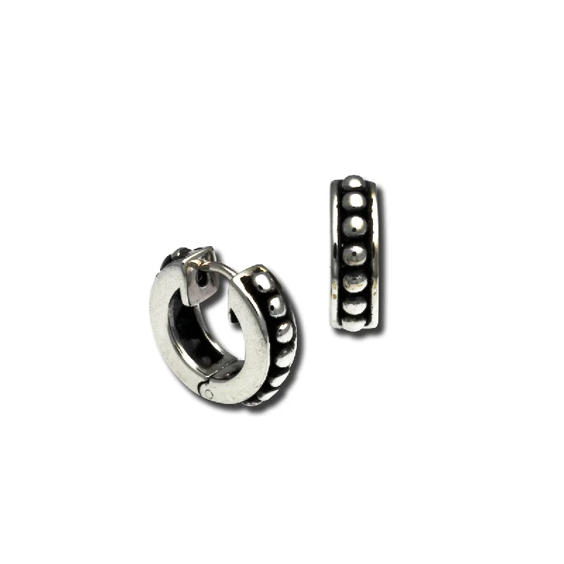 women's earrings huggie hoop -Bead Line Snap Hoop Earrings, Sterling Silver