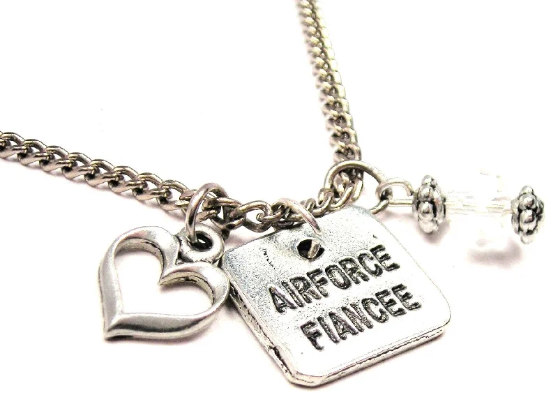 women's necklaces delicate chain -Airforce Fiancée Necklace with Small Heart