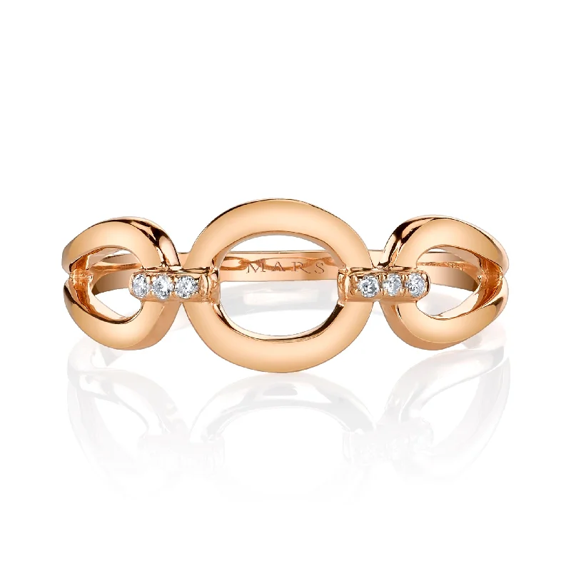 women's ring twisted rope design -14K Rose Gold 0.03ct. Diamond Open Bubble Link Fashion Ring