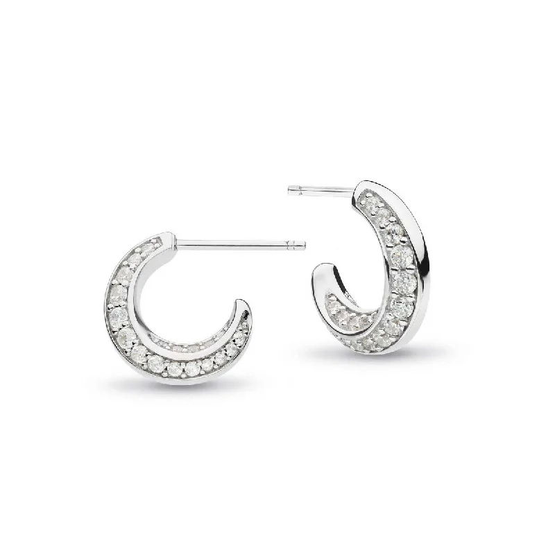 women's earrings personalized initial charm -Bevel Cirque CZ Pavé Semi-Hoop Earrings, Sterling Silver