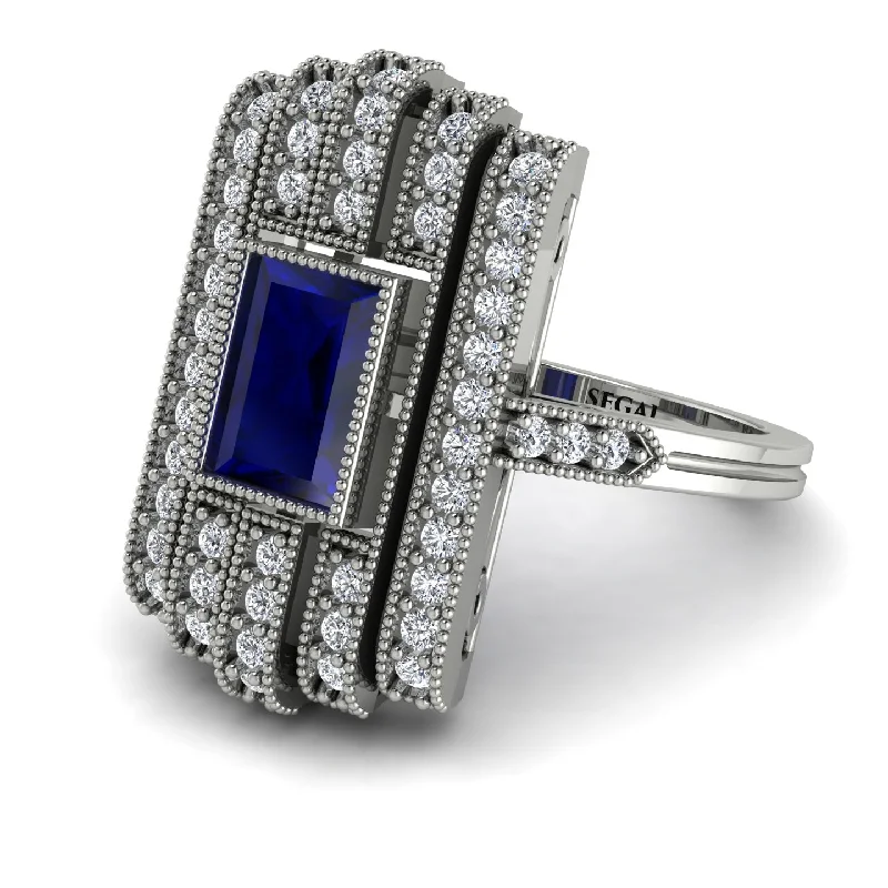 women's ring with engraved message -Unmatched Style Gold Baguette Sapphire Ring - Jean No. 15