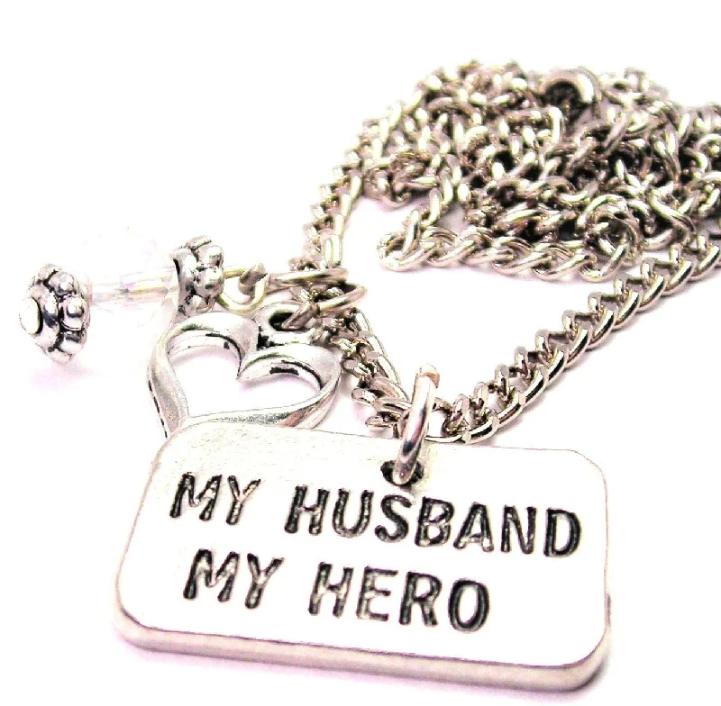 women's necklaces minimalist design -My Husband My Hero Necklace with Small Heart