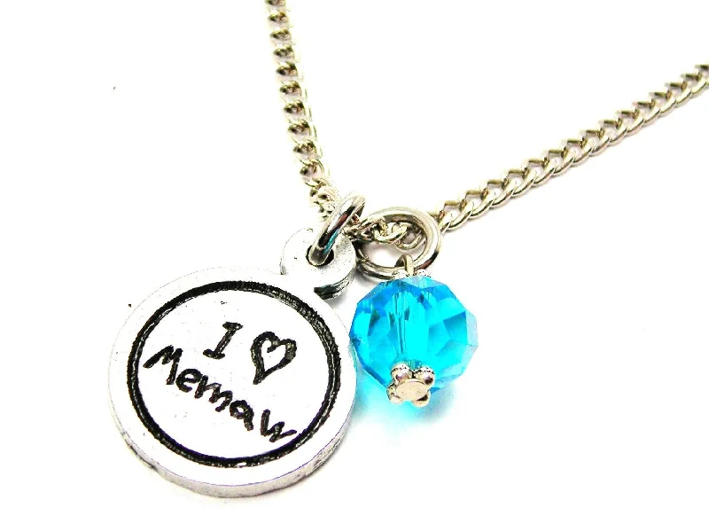 women's necklaces vintage-inspired locket -I Love Memaw Child Handwriting Necklace With Crystal Accent