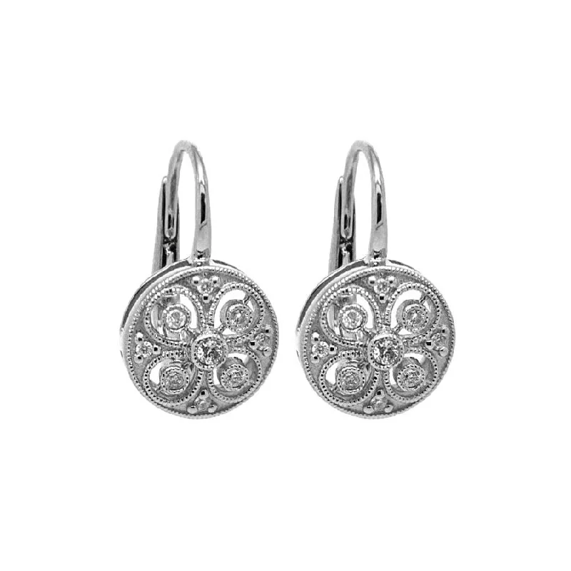 women's earrings anniversary gift -Round Vintage Style Diamond Drop Earrings, 14K White Gold