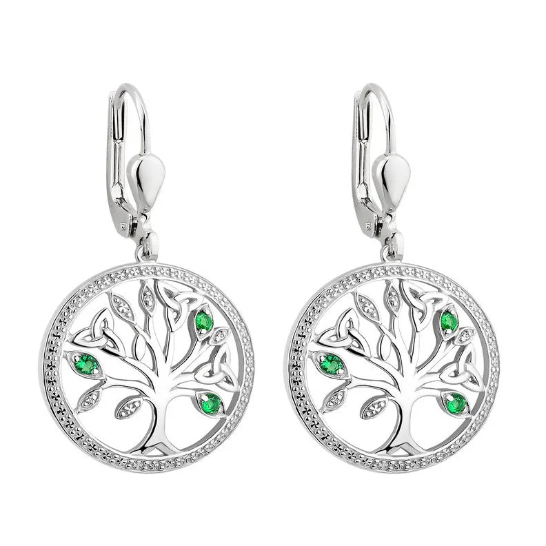 women's earrings bold geometric shape -Sterling Silver Tree of Life Drop Earrings - S34025