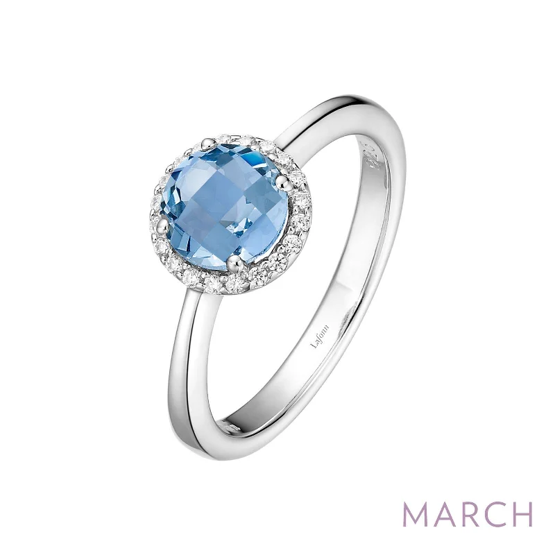 women's ring handcrafted luxury -Lafonn Simulated Diamond & Aquamarine Birthstone Ring - March BR001AQP