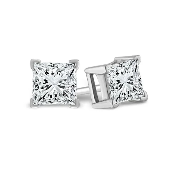 women's earrings bold geometric shape -14 Karat White Gold 1.00 Ctw Princess Cut Lab Grown Diamond Stud Earrings