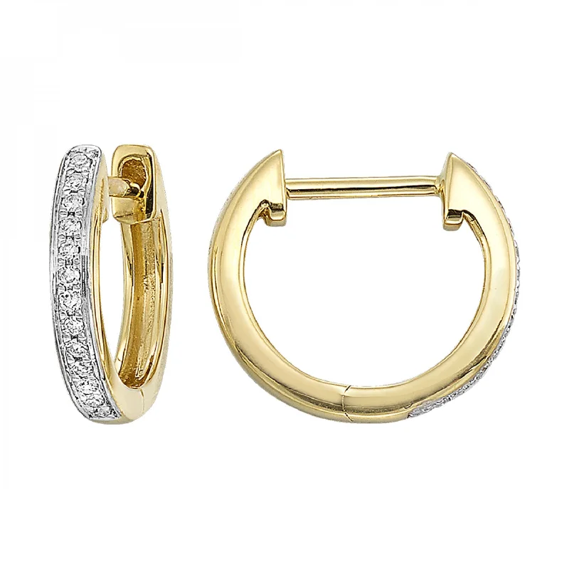 women's earrings glamorous evening wear -Gold and Diamond Huggie Hoop Earrings