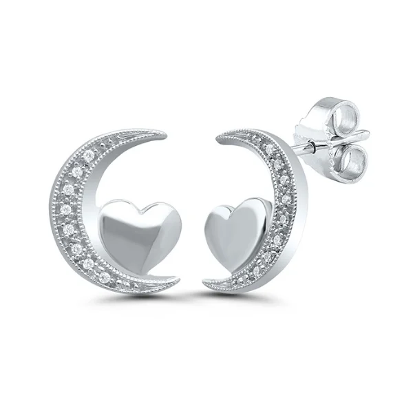 women's earrings unique craftsmanship -Diamond Crescent Heart Love Star Earrings in Sterling Silver