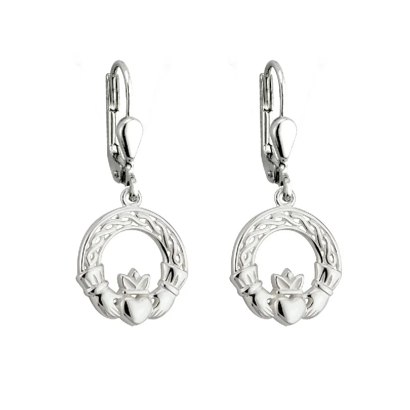 women's earrings unique craftsmanship -Sterling Silver Claddagh Drop Earrings - S33271