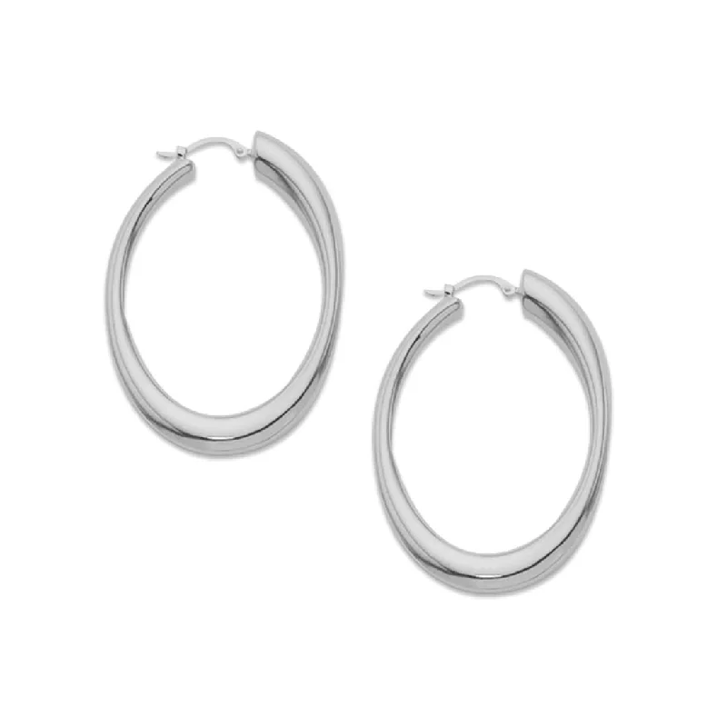 women's earrings nature inspired -Oval Tube Hoop Earrings, Sterling Silver