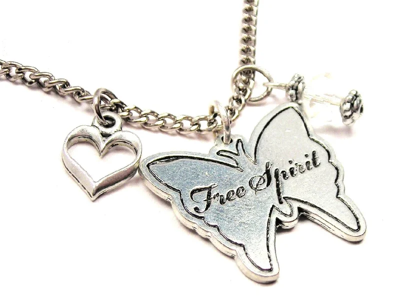 women's necklaces trendy mixed metal -Free Spirit Butterfly Necklace with Small Heart