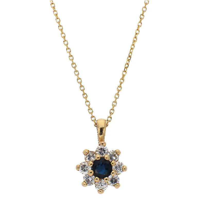 women's necklaces bar pendant -14K Yellow Gold Sapphire and Diamond Necklace