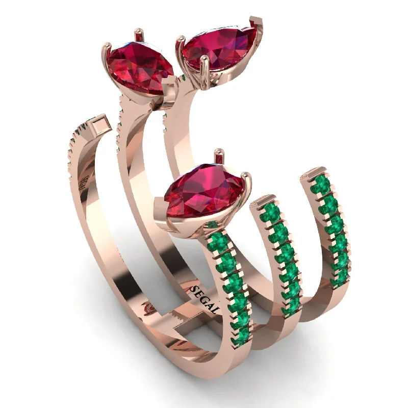 women's ring bold statement -Pear Shape Ruby Glam Open Ring - Quinn No. 26