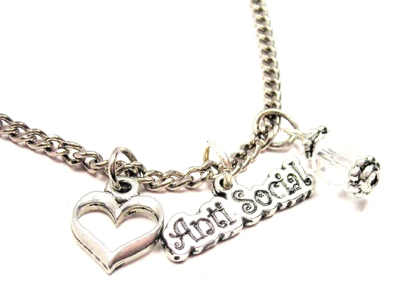 women's necklaces stacking charm -Anti Social Necklace with Small Heart