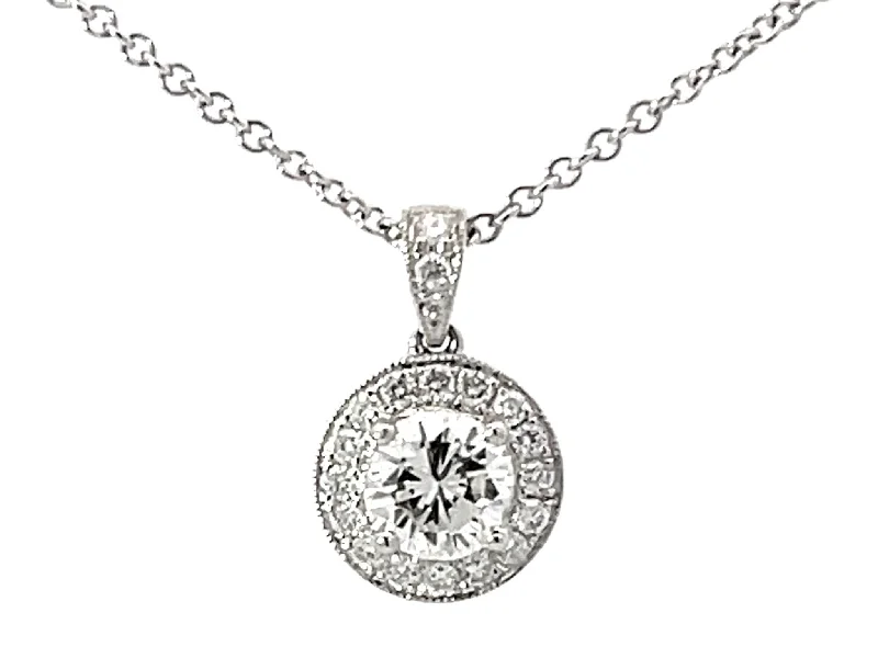 women's necklaces fashion-forward layering -1.15 Carat Center Diamond Halo Pendant Necklace Solid White Gold