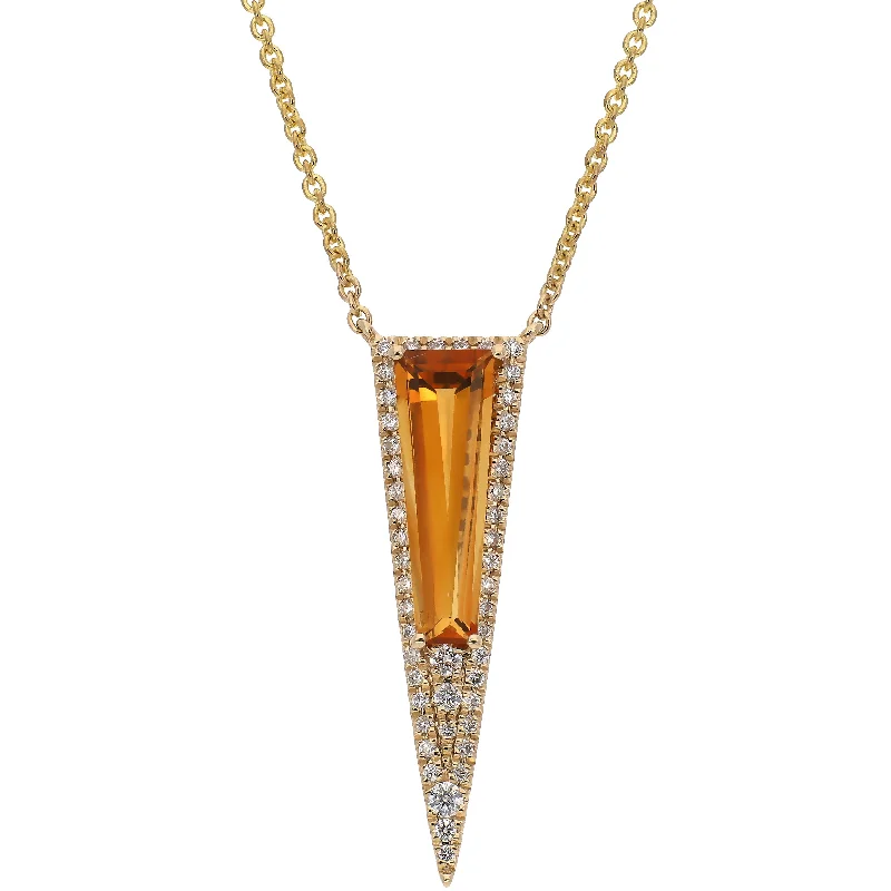 women's necklaces eye-catching statement -14K Yellow Gold Citrine Necklace Modern Design Inverted Triangle