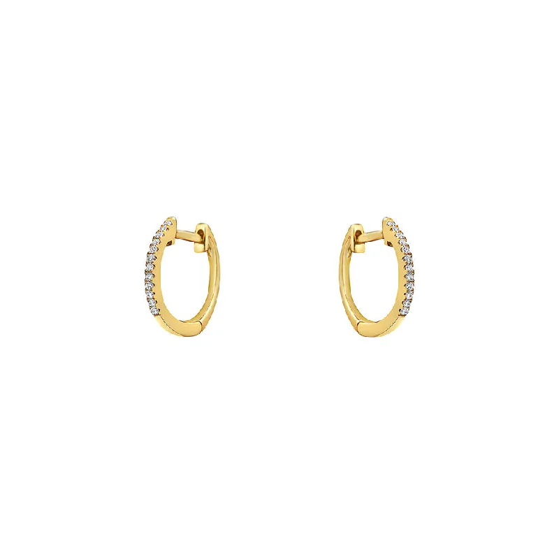 women's earrings classic pearl drops -14 Karat Yellow Gold Huggy with White Diamonds