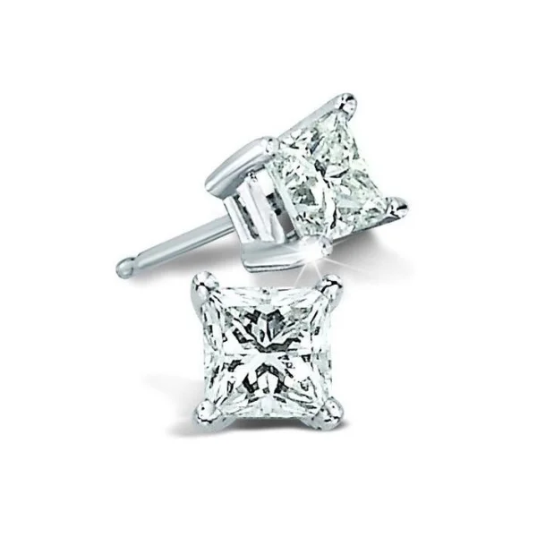 women's earrings moon and sun -1/2 Ctw Princess Cut Lab Grown Diamond Stud Earrings in 14 Karat White Gold