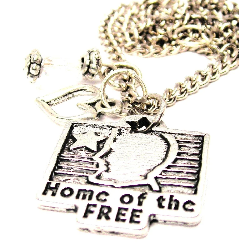 women's necklaces floral engraving -Home Of The Free Necklace with Small Heart