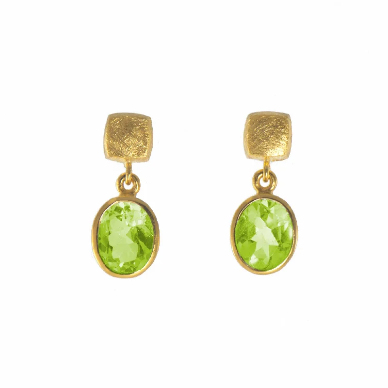 women's earrings moon and sun -Peridot Bezel Set Drop Earrings, 14 Karat Vermeil