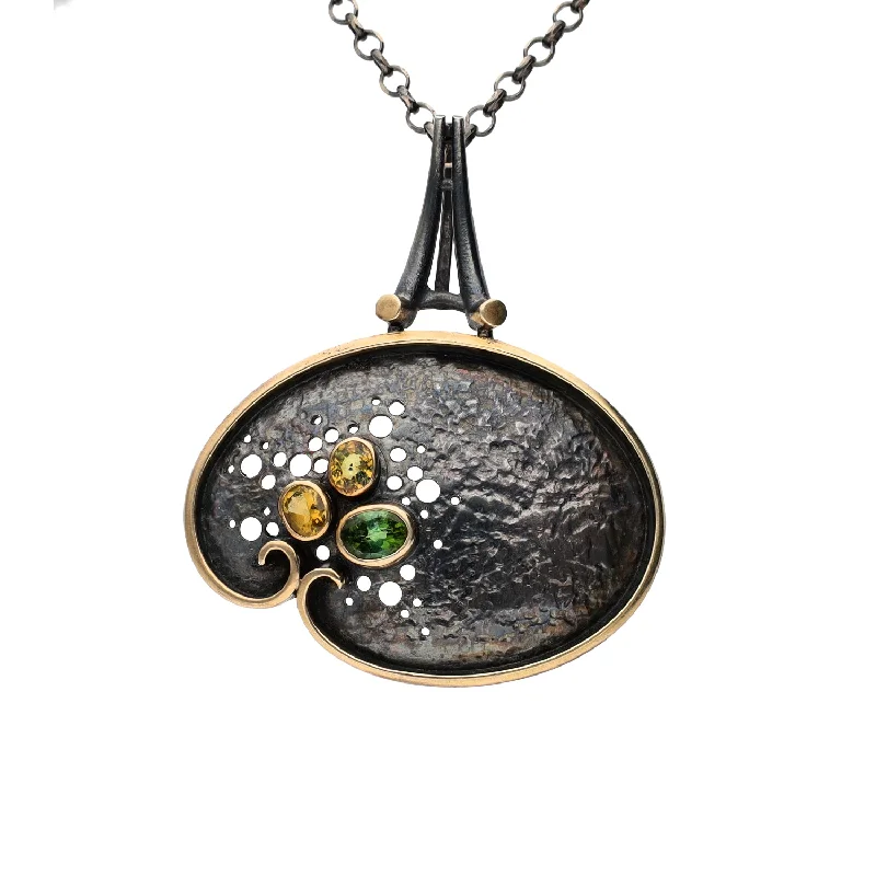 women's necklaces bold and stylish -Bora Jewelry of Brooklyn Oxidized Sterling Silver & Bronze Oval Citrines Pendant Necklace