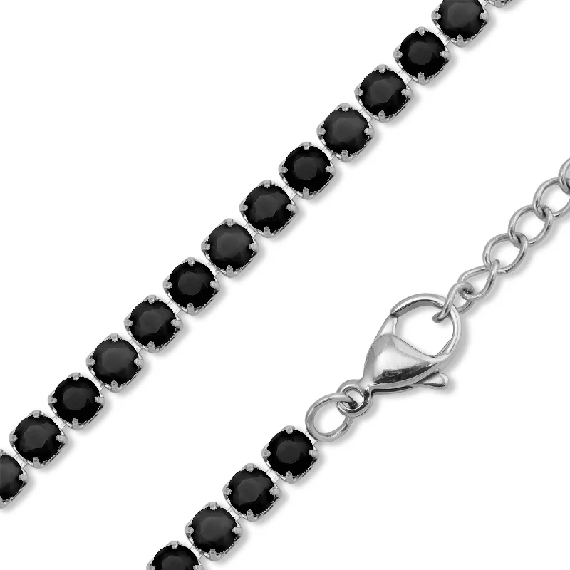 women's necklaces moissanite -Stainless Steel Jet Rhinestone Tennis Chain Necklace With 2" Extension / TNN0003