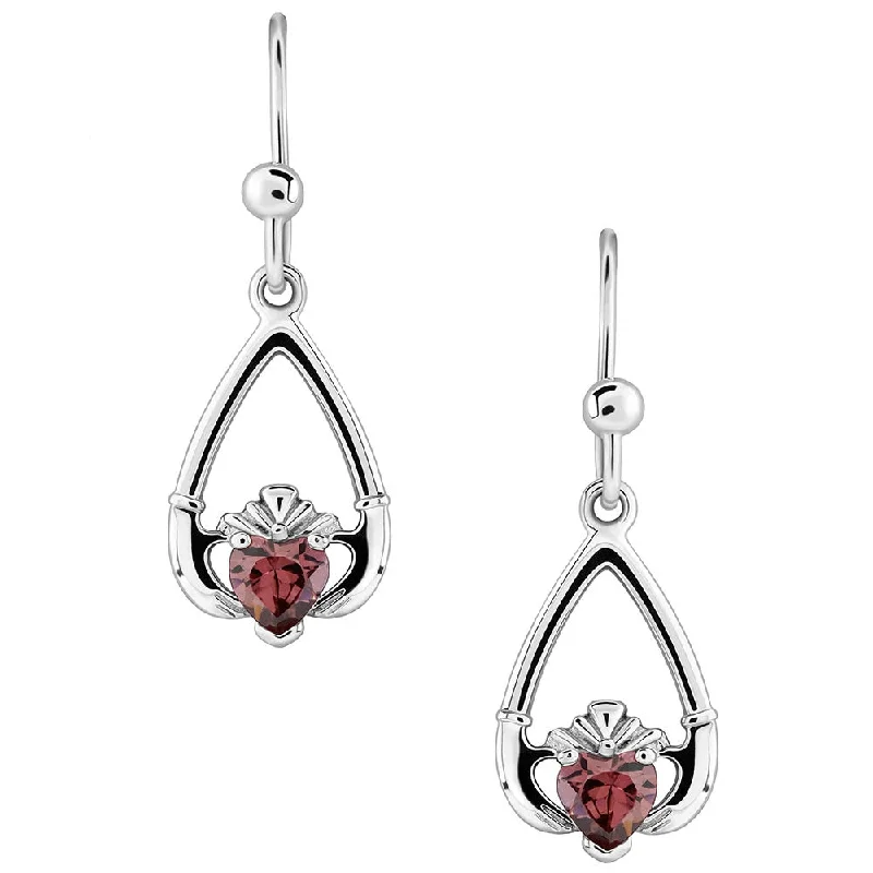 women's earrings heart shape -Retired JUNE Birthstone Silver Claddagh Earrings LS-BSEV2-6