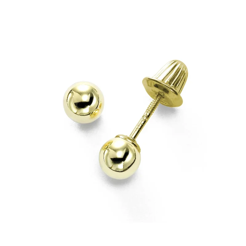 women's earrings celebrity style -Baby or Toddler's Gold Ball Earrings, Safety Backs, 14K Yellow Gold