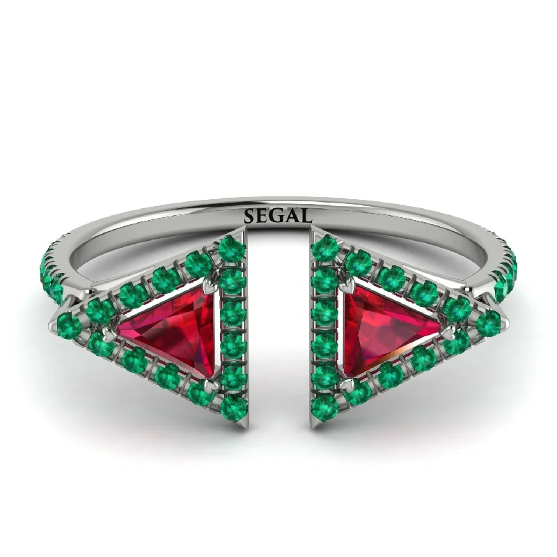 women's ring pave setting -Triangle Ruby Open Ring - Nevaeh No. 27