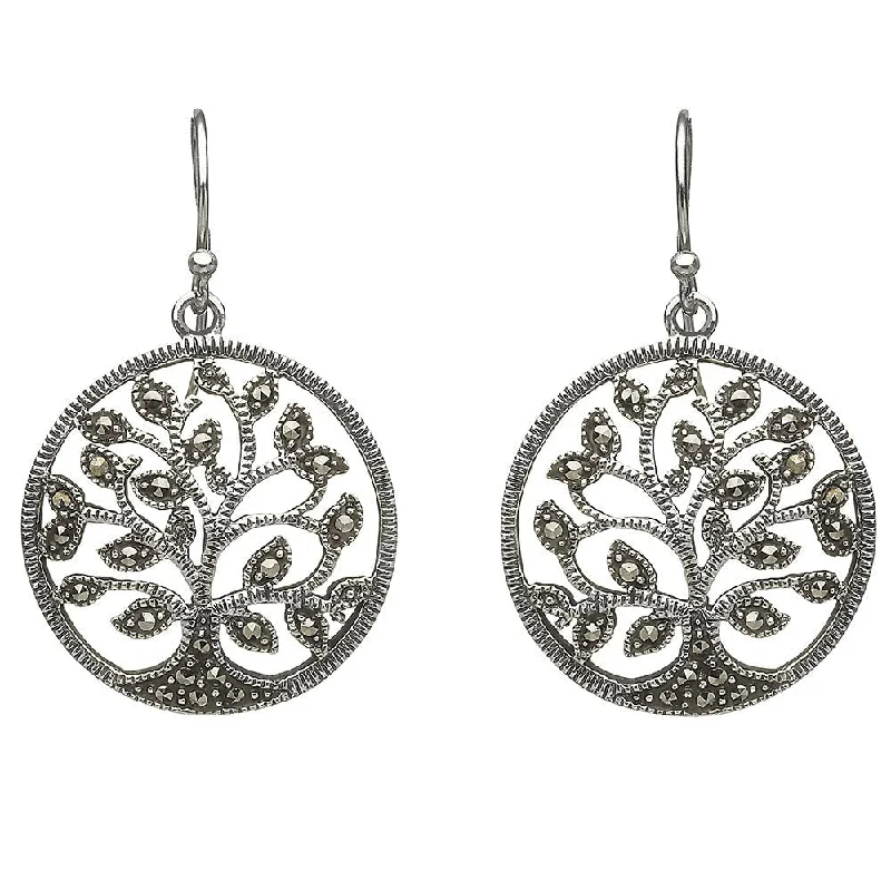 women's earrings gold -Sterling Silver Marcasite Tree of Life Earrings - ANU2060