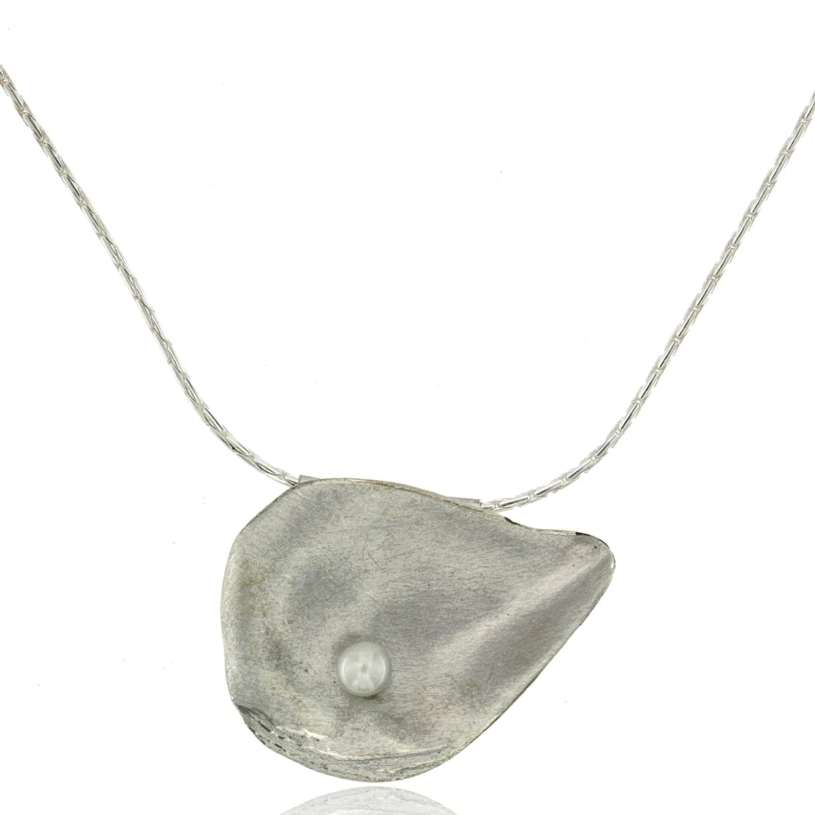 women's necklaces fashion-forward layering -Mysterium Collection Satin Finish Sterling Silver Oyster Shell Freshwater Pearl Necklace