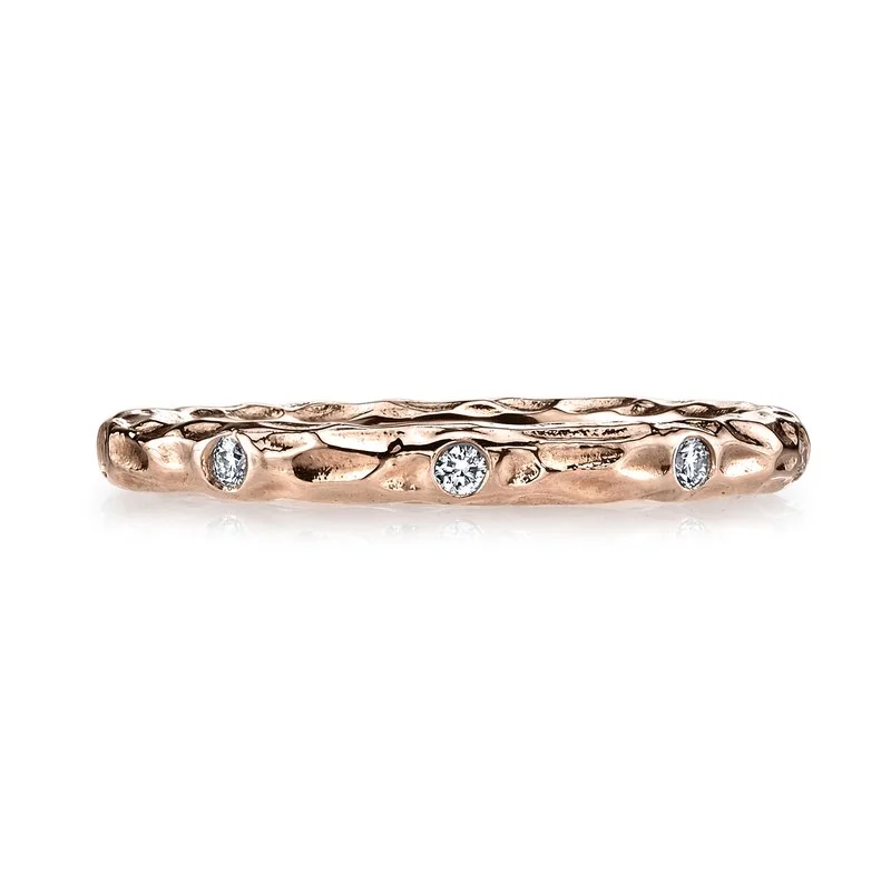 women's ring statement piece -14K Rose Gold 0.14ct. Bezel Set Diamond Textured Stackable Fashion Ring