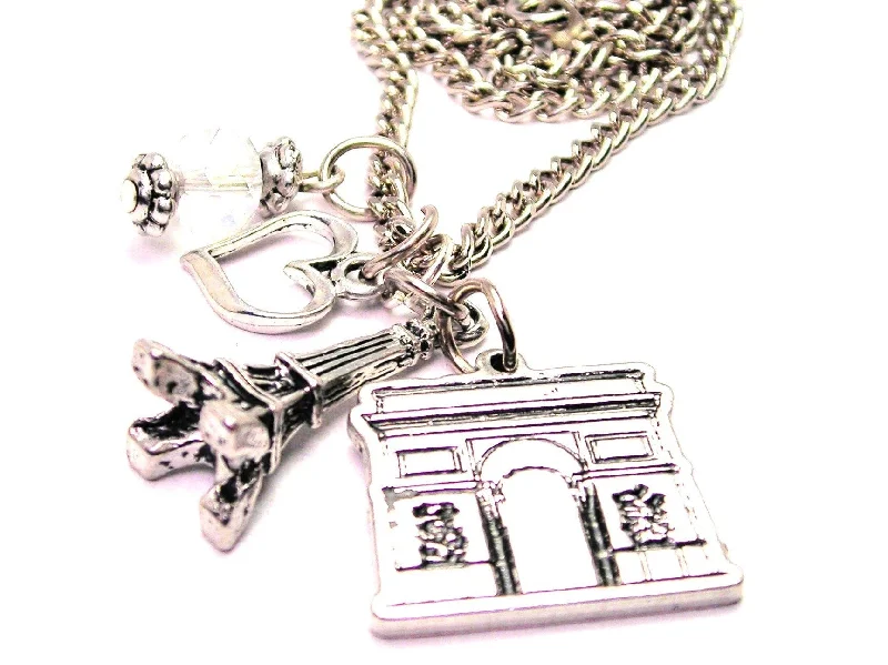 women's necklaces sapphire -French Arc De Triomphe Detailed With Eiffel Tower Necklace with Small Heart