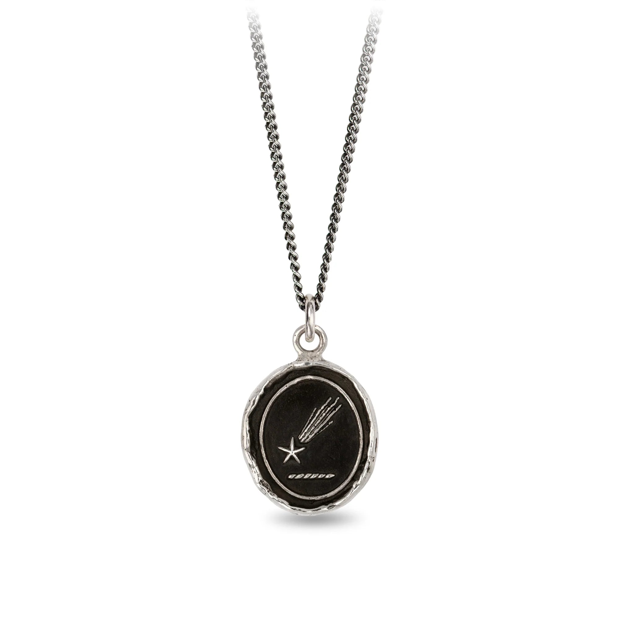 women's necklaces gold -Pyrrha Sterling Silver "Shooting Star" Talisman Pendant 18" Fine Curb Chain Necklace