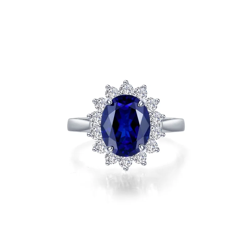 women's ring crystal-embedded -Lafonn Simulated Diamond & Fancy Lab Grown Blue Sapphire Halo Fashion Ring SYR022SP