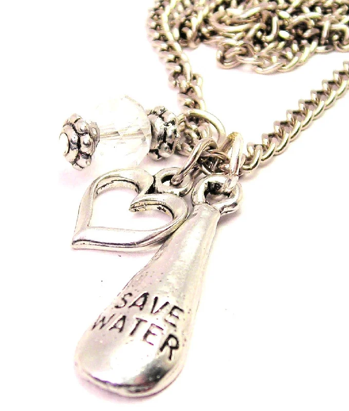 women's necklaces special occasion -Save Water Drop Necklace with Small Heart