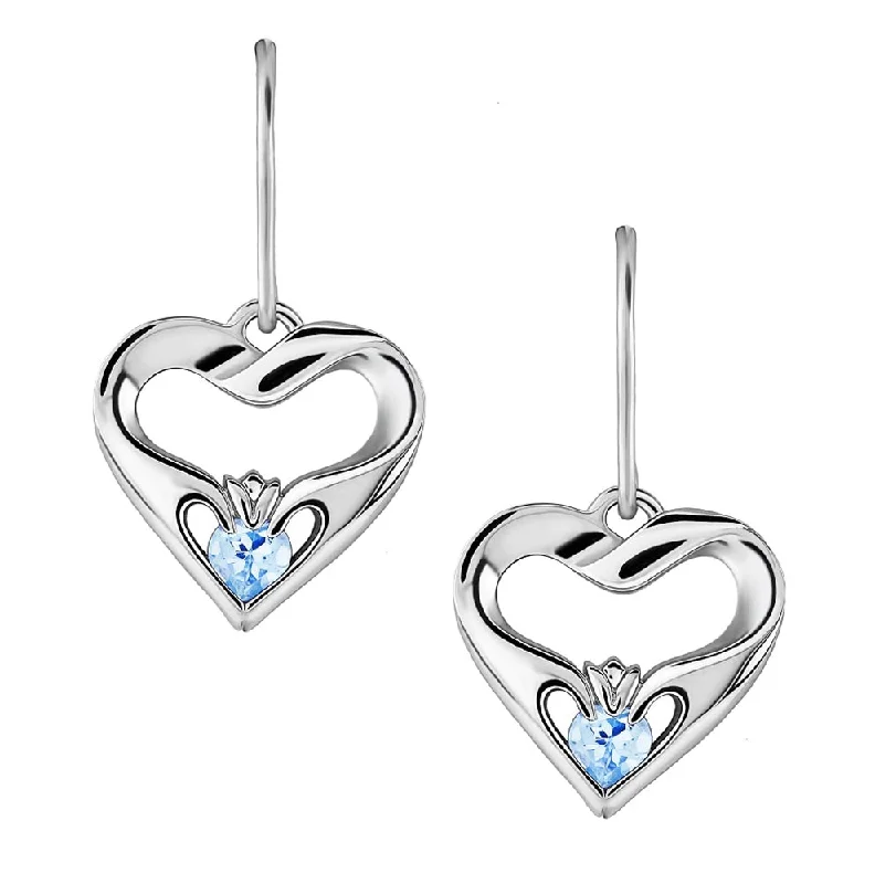 women's earrings star charm -Sterling Silver Sky Blue CZ UES-16436SB Modern Claddagh Earrings