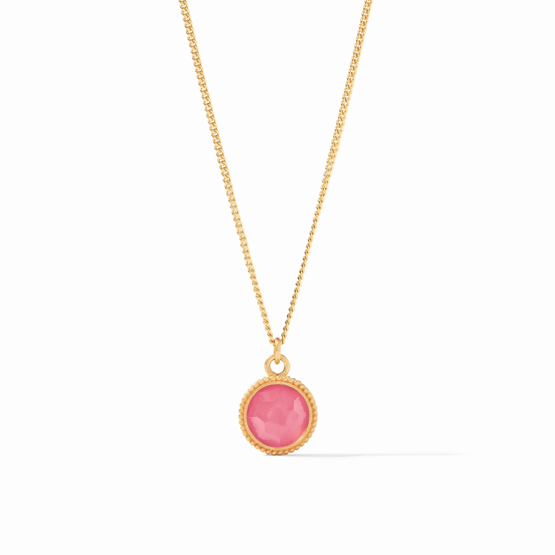 women's necklaces bold geometric shape -Julie Vos Fleur-de-Lis Iridescent Peony Pink Solitaire 24K Gold Plated Necklace