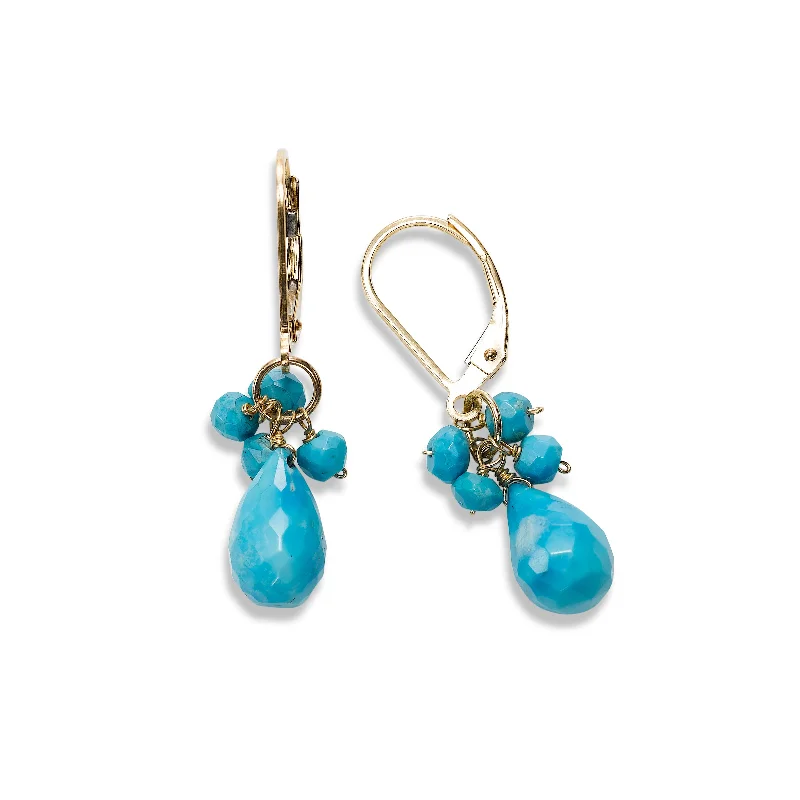 women's earrings ear cuff -Turquoise Dangle Earrings, 14K Yellow Gold