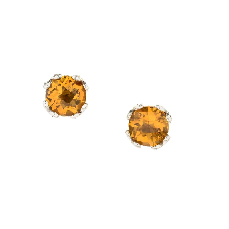 women's earrings stacking minimalist style -Round Citrine Stud Earrings, Sterling Silver