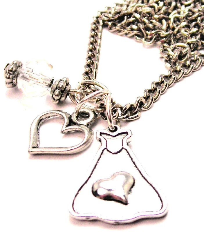 women's necklaces handcrafted design -Princess Dress With Raised Heart Necklace with Small Heart